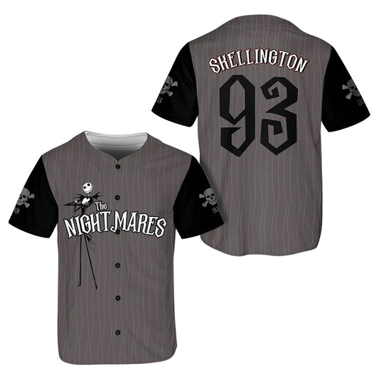 TNBC Baseball Jersey Jack Skellington 93 Jersey Shirt Black Gray Unisex Adult