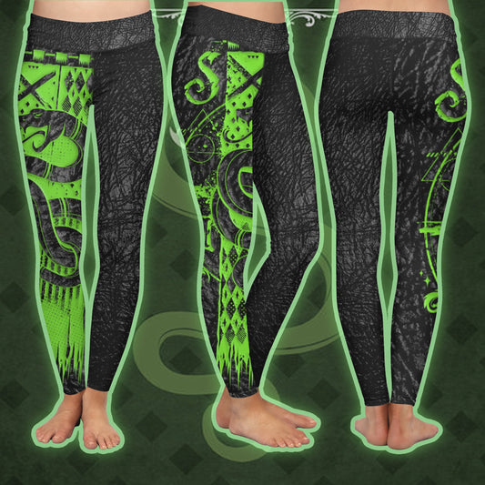 HP Leggings The Slytherin House Snake Symbol High Waisted Legging Black Green For Women