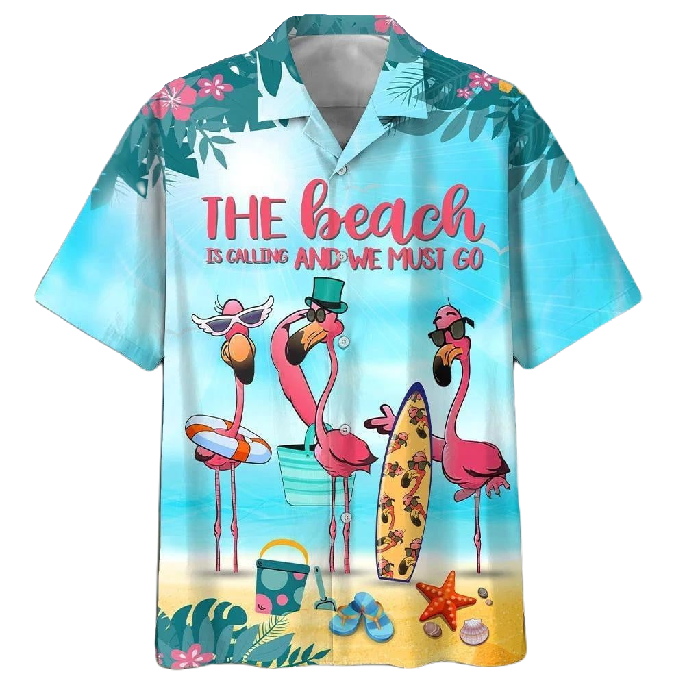 Flamingo Hawaii Shirt The Beach Is Calling And We Must Go Hawaiian Shirt Blue Unisex