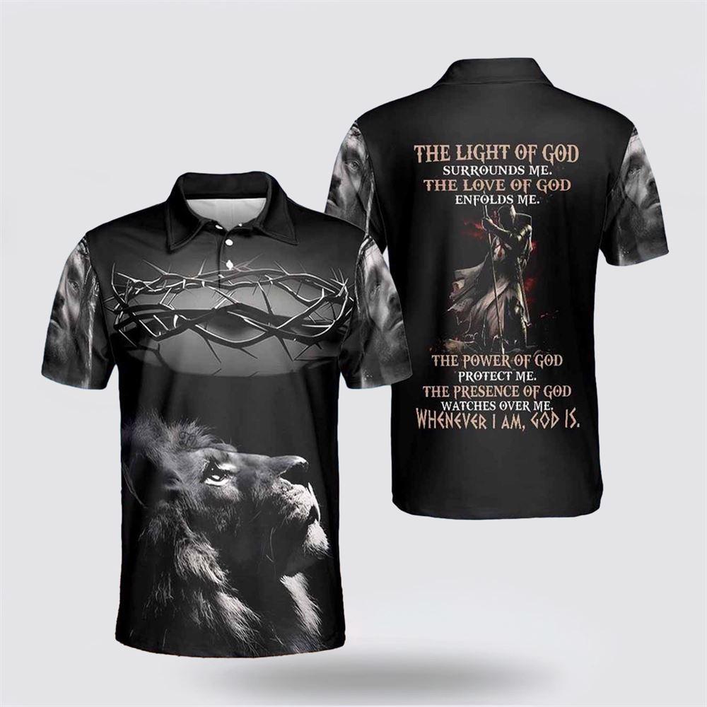 Jesus Polo Shirt The Light Of God Surround Me Polo Tees Black