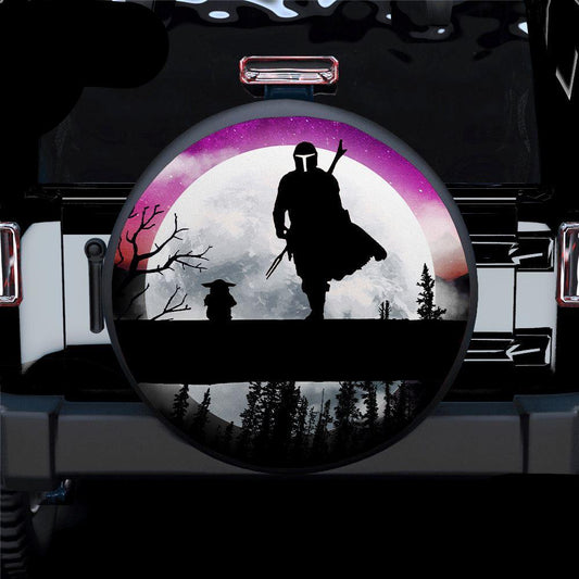SW Spare Tire Cover The Mandalorian And Baby Yoda Moon Night Tire Covers Black Gray