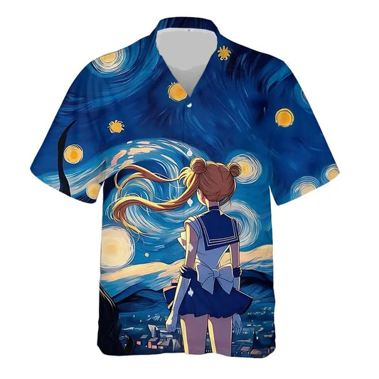 Sailor Moon Hawaii Shirt The Sailor Moon Starry Night Hawaiian Shirt Blue Unisex