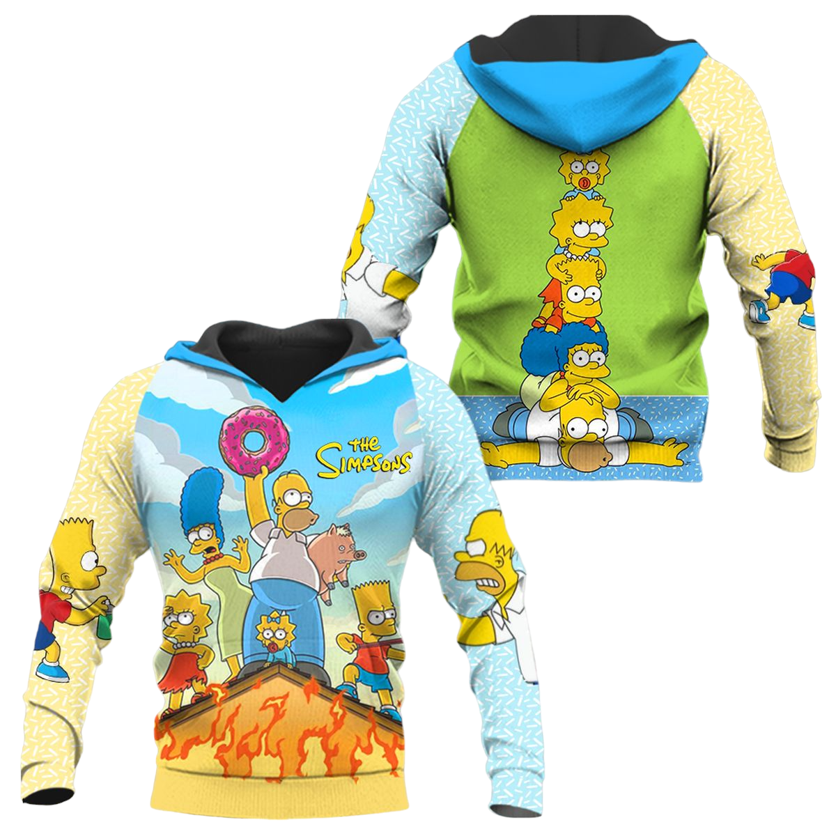 The Sympsons Hoodie The Simpson Family On The Roof Hoodie Colorful Unisex