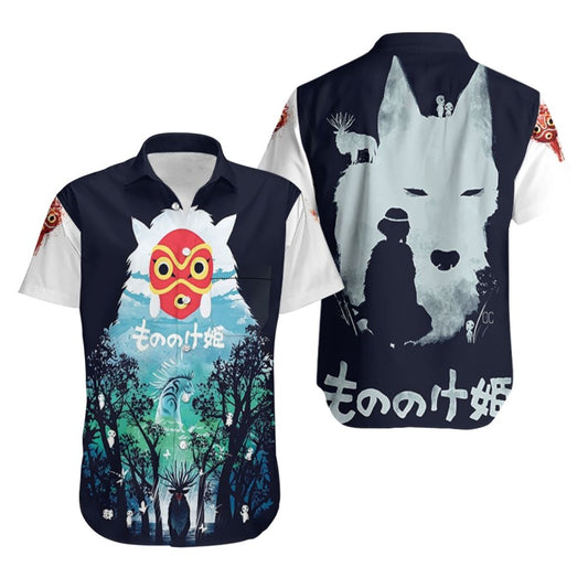 SGhibli Hawaii Shirt Shishigami Deer God Princess Mononoke Hawaiian Shirt Black White Unisex