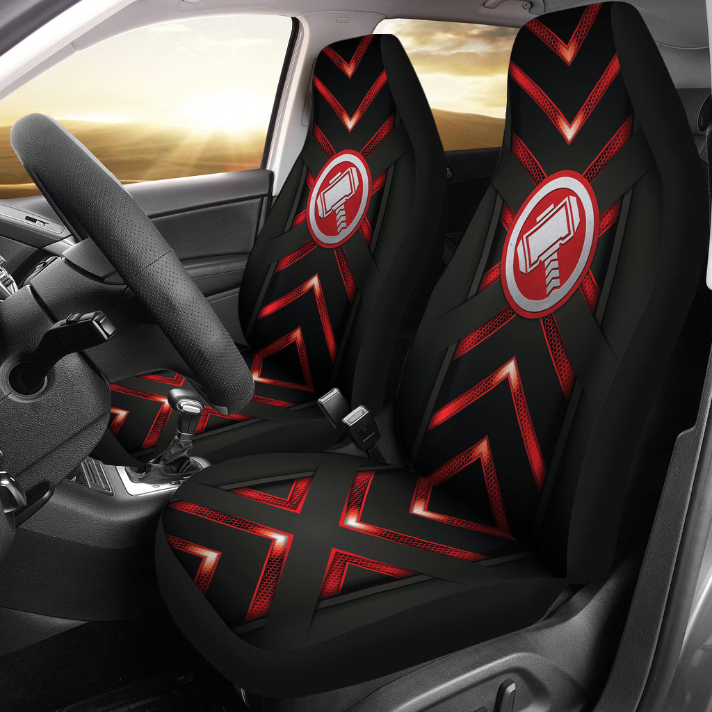 Thor Car Seat Covers MV Thor Hammer Metal Logo Seat Covers Black Red