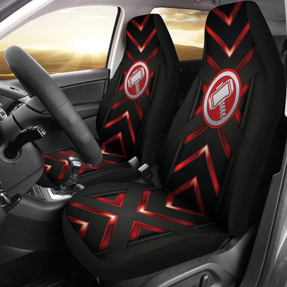 Thor Car Seat Covers MV Thor Hammer Metal Logo Seat Covers Black Red