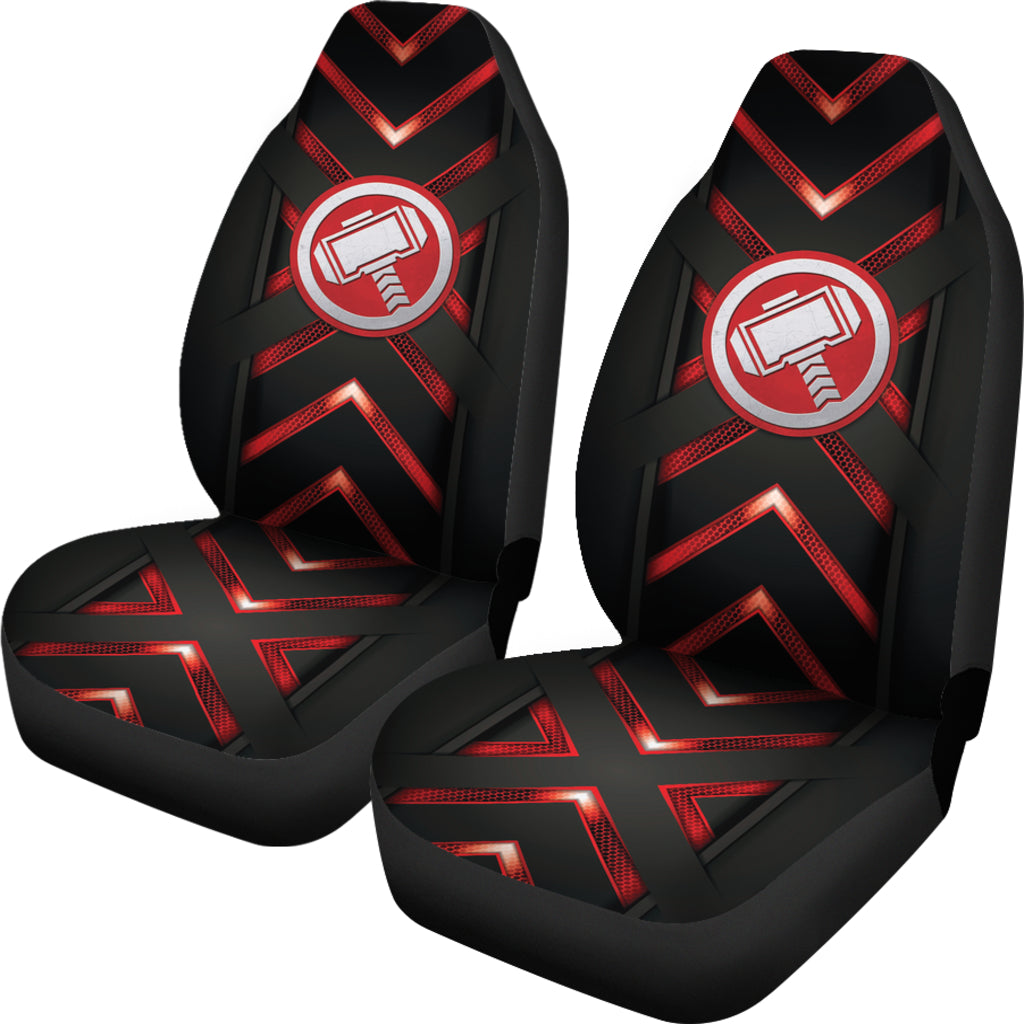 Thor Car Seat Covers MV Thor Hammer Metal Logo Seat Covers Black Red