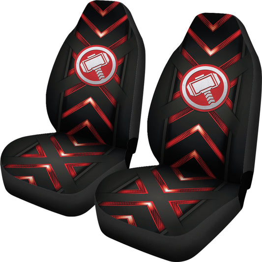 Thor Car Seat Covers MV Thor Hammer Metal Logo Seat Covers Black Red