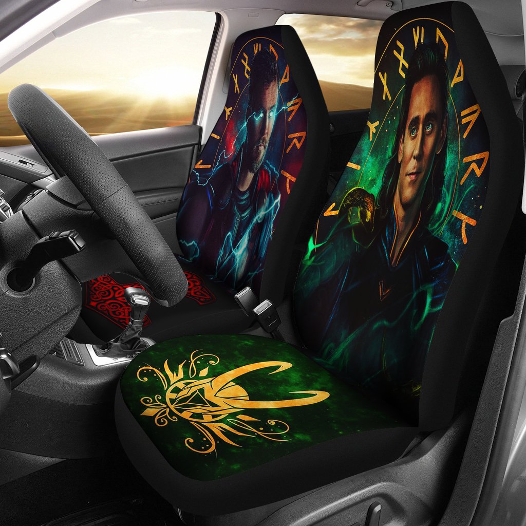 Thor Car Seat Covers MV Thor And Loki Graphic Symbol Seat Covers Colorful
