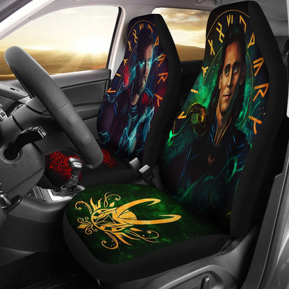 Thor Car Seat Covers MV Thor And Loki Graphic Symbol Seat Covers Colorful