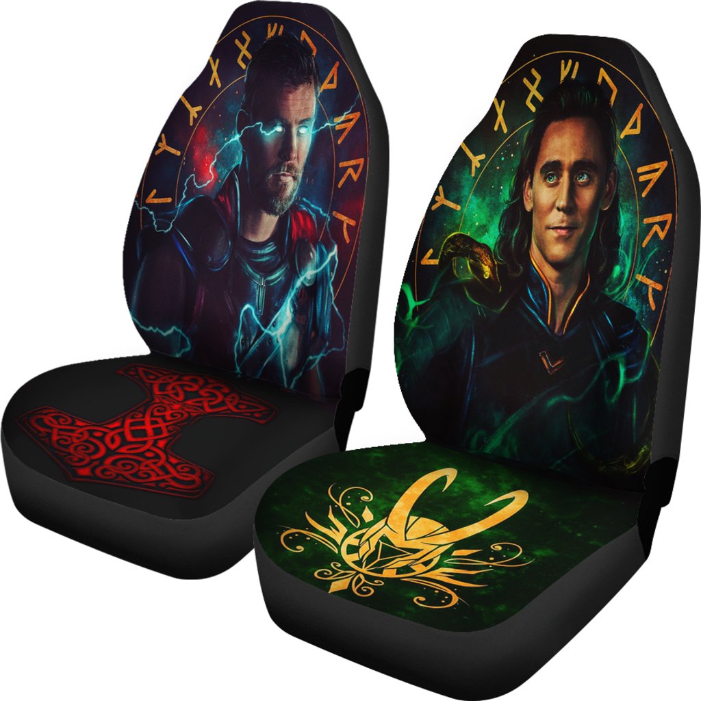 Thor Car Seat Covers MV Thor And Loki Graphic Symbol Seat Covers Colorful