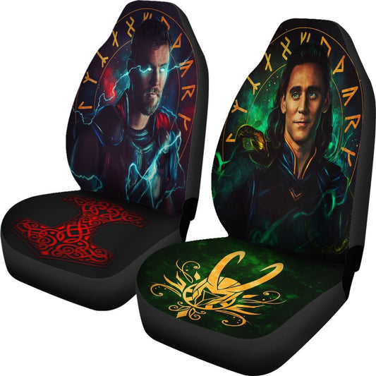 Thor Car Seat Covers MV Thor And Loki Graphic Symbol Seat Covers Colorful