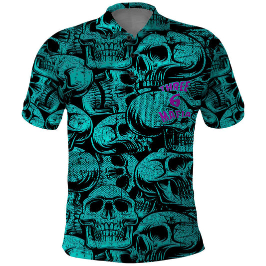 Skull Polo Shirt Three 6 Mafia Skull Pattern Boys Polo Shirts Blue