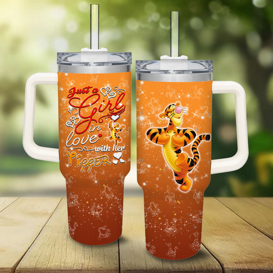 WTP 40 Oz Tumbler Just A Girl In Love With Her Tigger Tumbler 40 Oz Orange