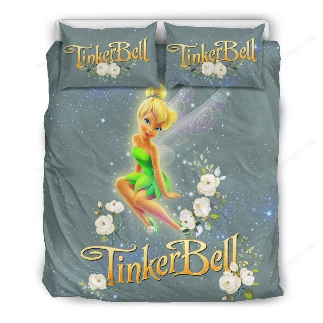 Tinker Bell Bedding Set DN Tiner Bell White Flowers Duvet Covers Gray Unique Gift