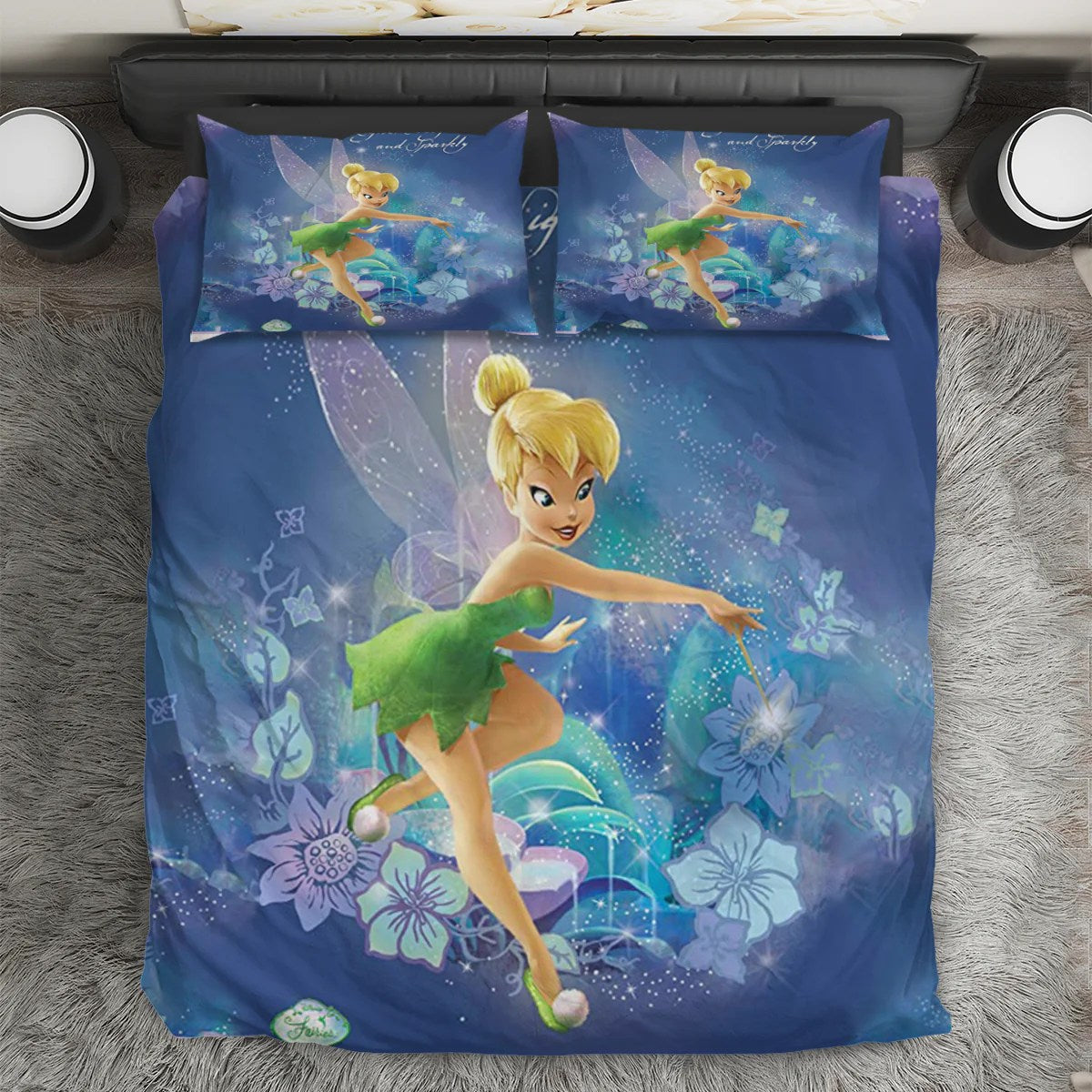 Tinker Bell Bedding Set DN Tinker Bell Fairy Dust Flower Duvet Covers Blue Unique Gift