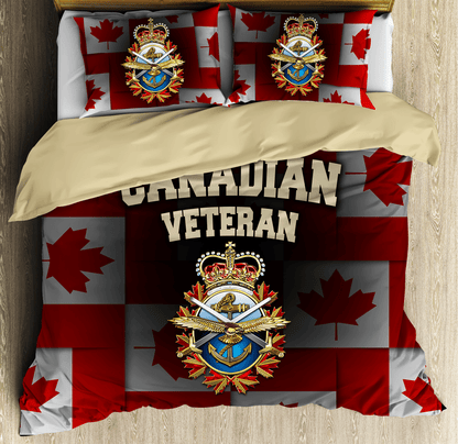 Veteran Bedding Set Canadian Armed Forces Symbol Flag Pattern Duvet Covers Red Unique Gift