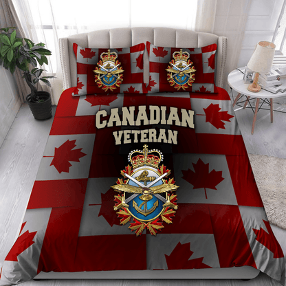 Veteran Bedding Set Canadian Armed Forces Symbol Flag Pattern Duvet Covers Red Unique Gift