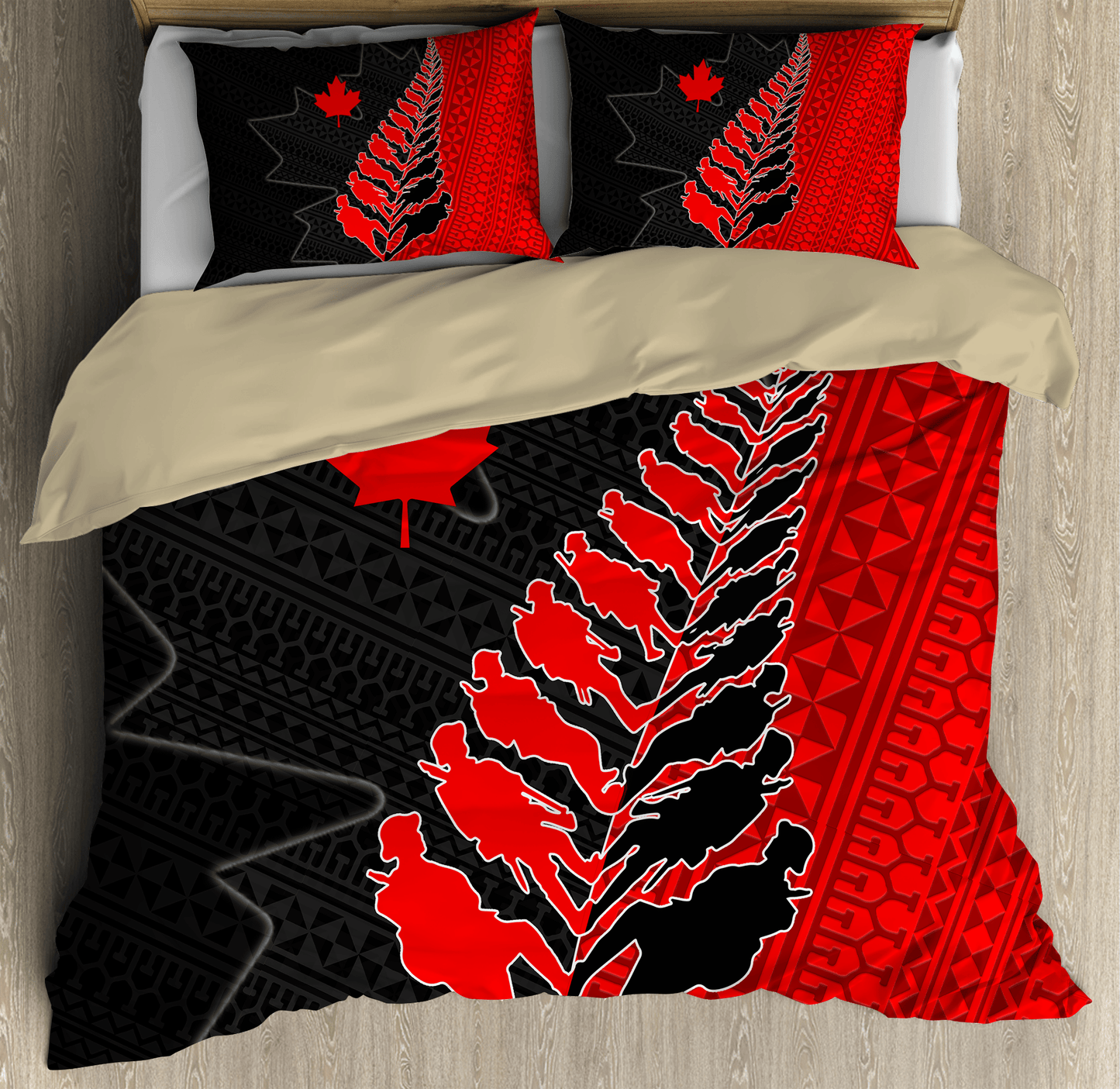 Veteran Bedding Set Canadian Veteran Soldiers Silhouette Duvet Covers Black Red Unique Gift