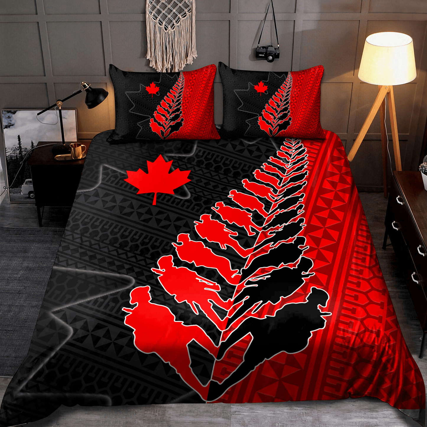 Veteran Bedding Set Canadian Veteran Soldiers Silhouette Duvet Covers Black Red Unique Gift