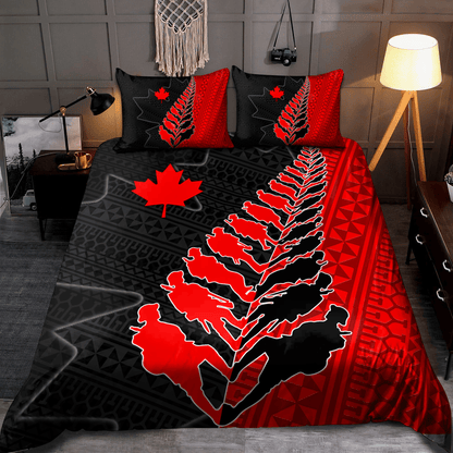 Veteran Bedding Set Canadian Veteran Soldiers Silhouette Duvet Covers Black Red Unique Gift