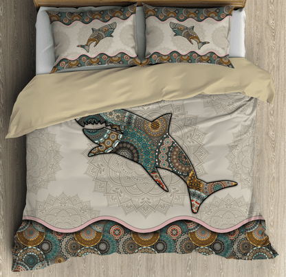 Shark Bedding Set The Shark Mandala Pattern Duvet Covers Green Brown Unique Gift