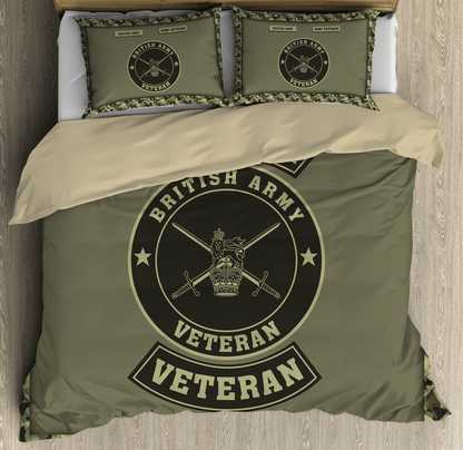 Veteran Bedding Set British Army Veteran Symbol Camo Pattern Duvet Covers Green Unique Gift