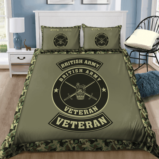 Veteran Bedding Set British Army Veteran Symbol Camo Pattern Duvet Covers Green Unique Gift