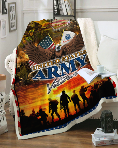 Veteran Blanket United States Army Veteran Soldier Silhouette Blanket Red Brown