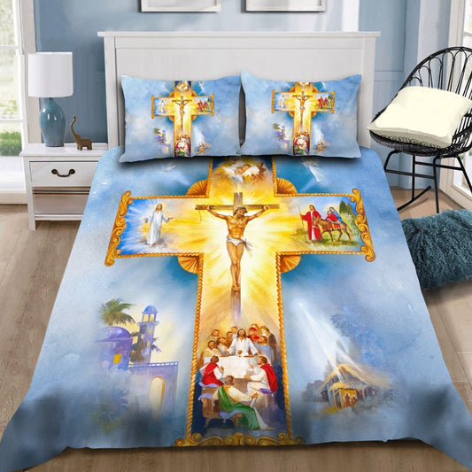 Jesus Bedding Set Jesus God On The Cross Duvet Covers Colorful Unique Gift