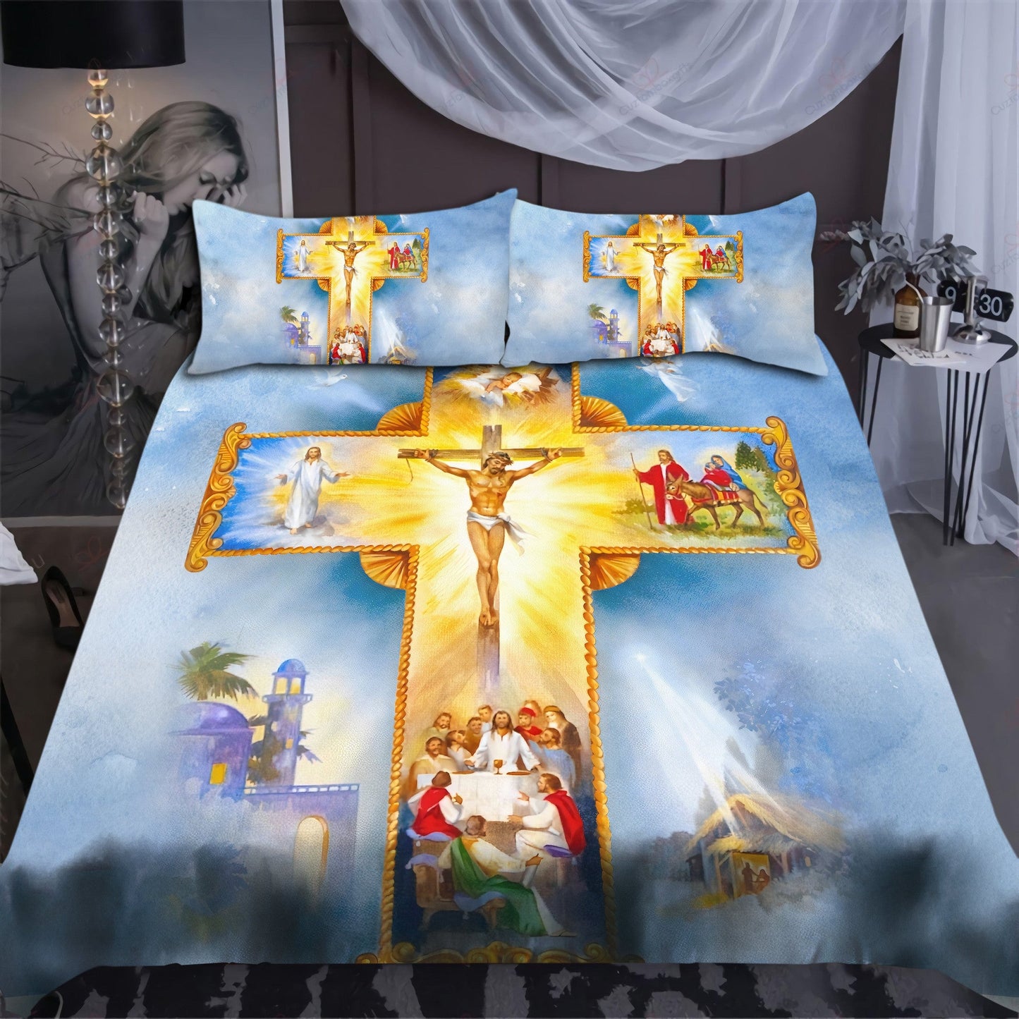 Jesus Bedding Set Jesus God On The Cross Duvet Covers Colorful Unique Gift