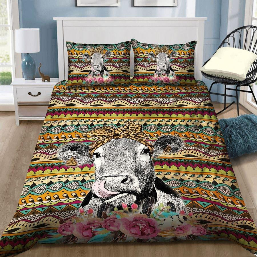Cow Bedding Set Cow Farmer Hippie Pattern Duvet Covers Colorful Unique Gift