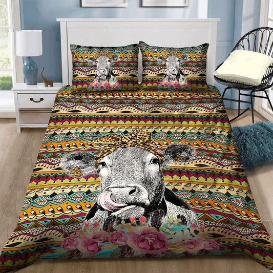 Cow Bedding Set Cow Farmer Hippie Pattern Duvet Covers Colorful Unique Gift
