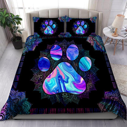 Dog Bedding Set Dog Pawprint Mandala Style Duvet Covers Black Blue Unique Gift