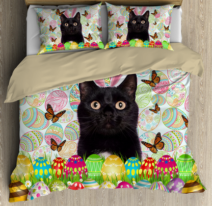 Cat Bedding Set Easter Day Black Cat Egg Pattern Duvet Covers Colorful Unique Gift