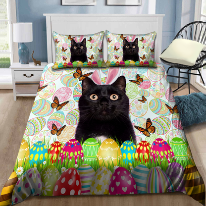 Cat Bedding Set Easter Day Black Cat Egg Pattern Duvet Covers Colorful Unique Gift