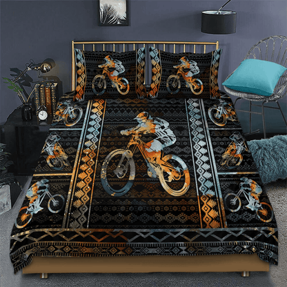 Bicycle Bedding Set Mountain Biking Tribal Pattern Duvet Covers Black Brown Unique Gift