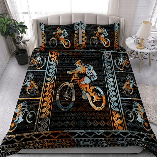 Bicycle Bedding Set Mountain Biking Tribal Pattern Duvet Covers Black Brown Unique Gift