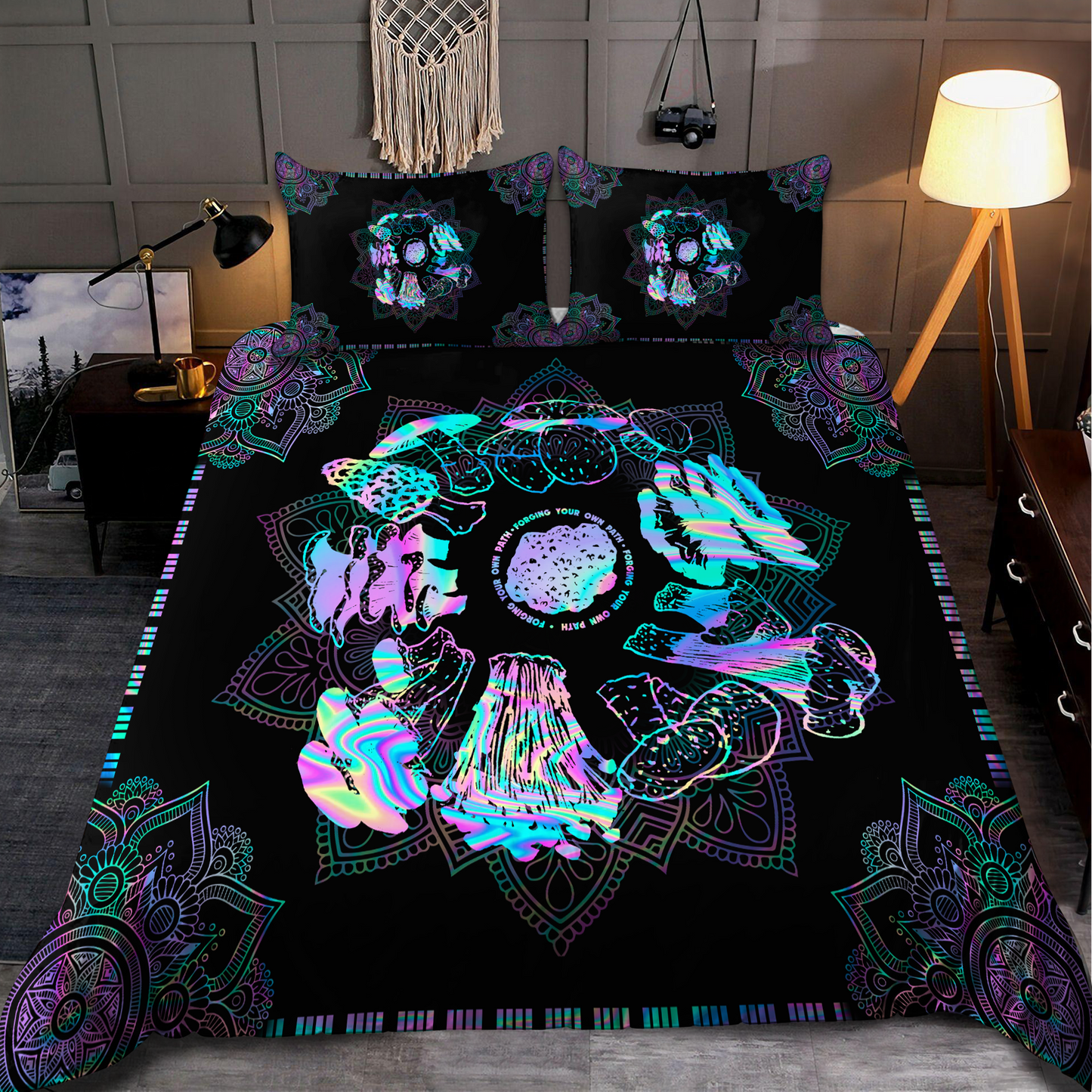 Mushroom Bedding Set All Types Of Mushrrom Mandala Style Duvet Covers Black Blue Unique Gift