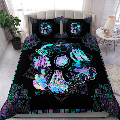 Mushroom Bedding Set All Types Of Mushrrom Mandala Style Duvet Covers Black Blue Unique Gift