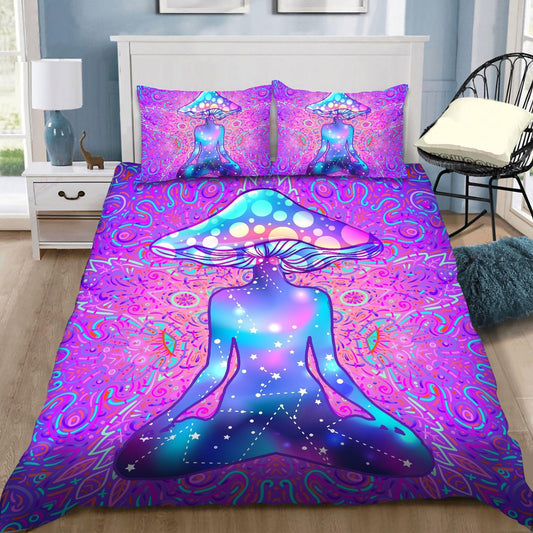 Mushroom Bedding Set Mushroom Psychedelic Meditating Duvet Covers Pink Unique Gift