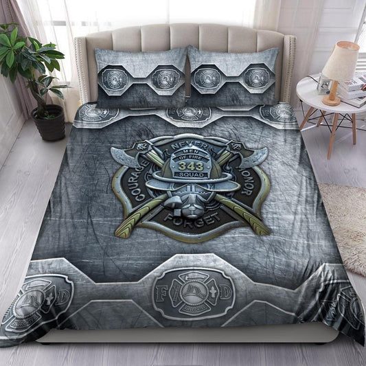 Firefighter Bedding Set Firefighter Warrior Emblem Symbol Duvet Covers Gray Unique Gift