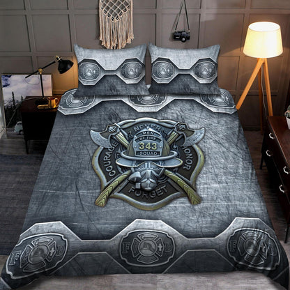 Firefighter Bedding Set Firefighter Warrior Emblem Symbol Duvet Covers Gray Unique Gift