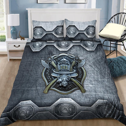 Firefighter Bedding Set Firefighter Warrior Emblem Symbol Duvet Covers Gray Unique Gift