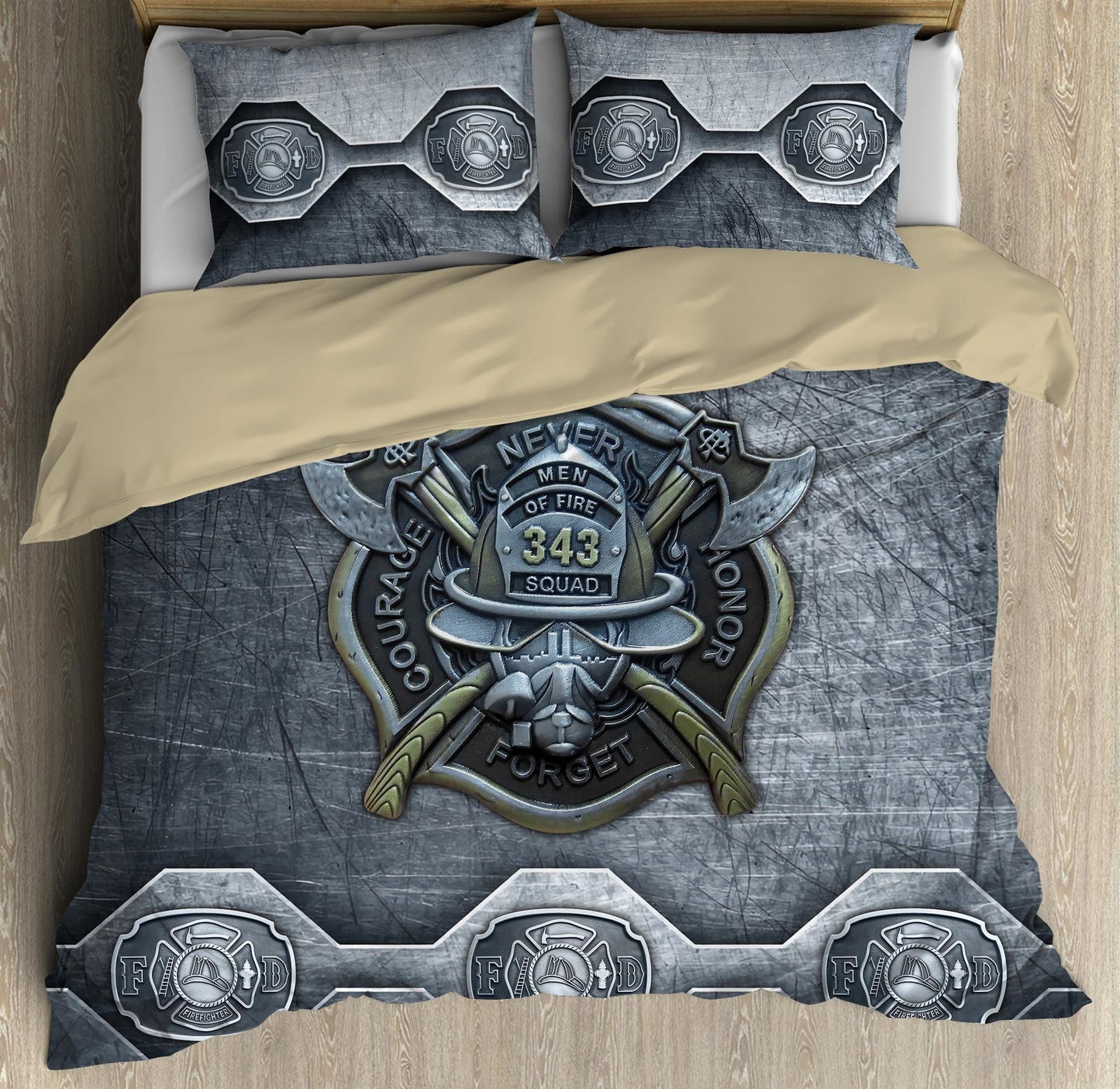 Firefighter Bedding Set Firefighter Warrior Emblem Symbol Duvet Covers Gray Unique Gift