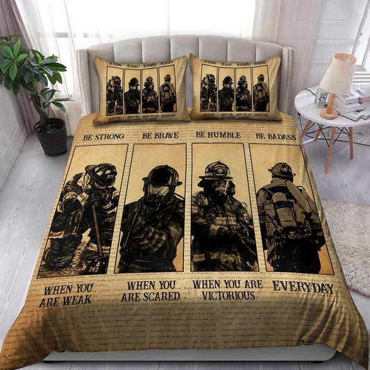 Firefighter Bedding Set Firefighter Be Strong Be Brave Duvet Covers Brown Unique Gift