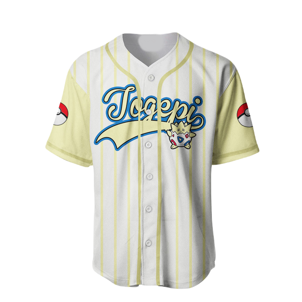 PKM Baseball Jersey PKM Togepi Graphic Jersey Shirt Yellow White Unisex