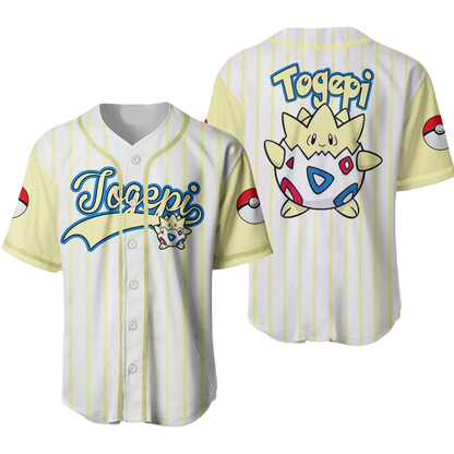 PKM Baseball Jersey PKM Togepi Graphic Jersey Shirt Yellow White Unisex