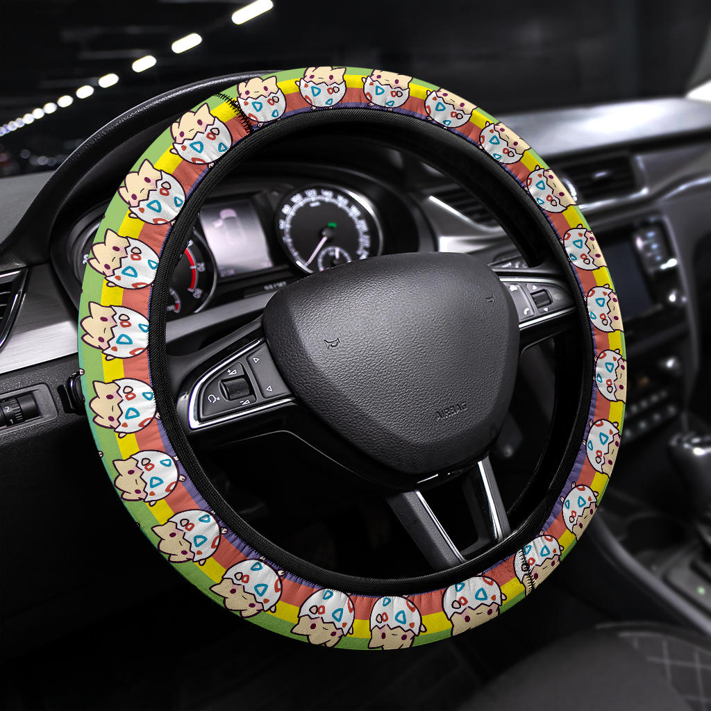 PKM Steering Wheel Cover Chibi PKM Togepi Egg Pattern Driving Wheel Cover Colorful