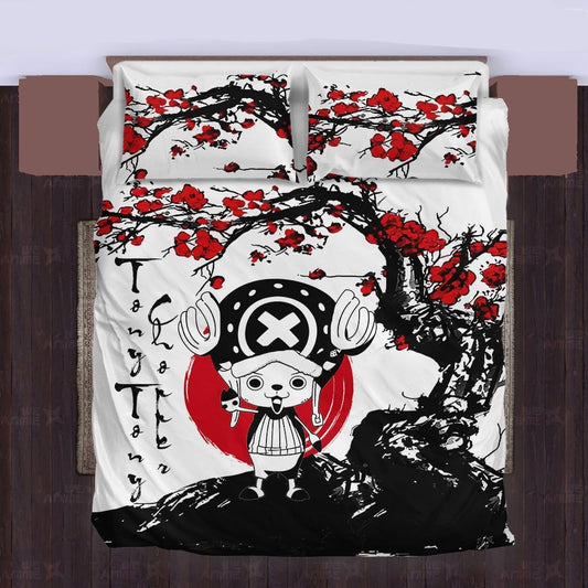 One Piece Bedding Set Tony Tony Chopper Cherry Blossom Graphic Duvet Covers Black White Unique Gift